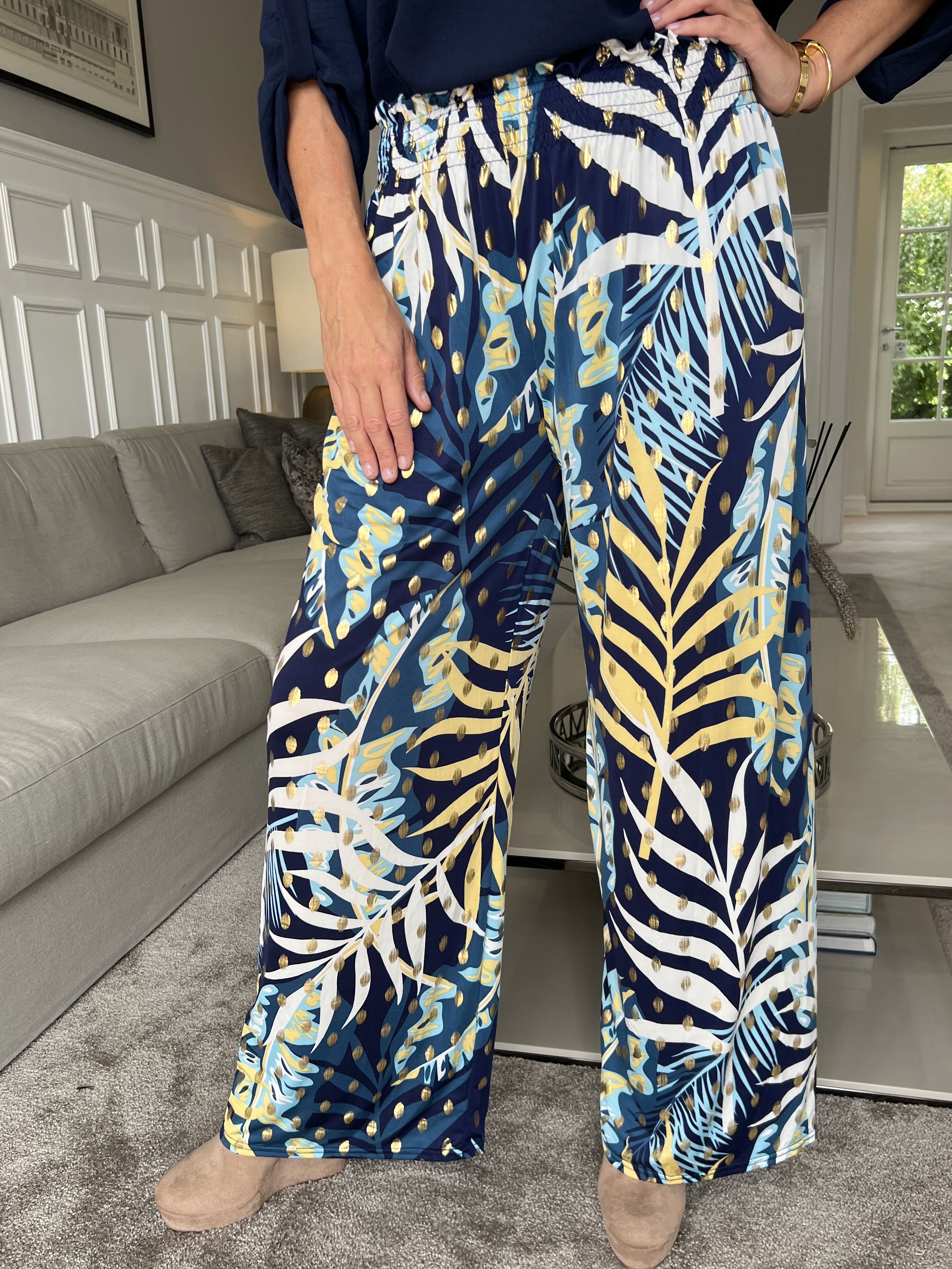 Pams Pants Forest - Lösa mönstrade byxor i elastiskt tyg